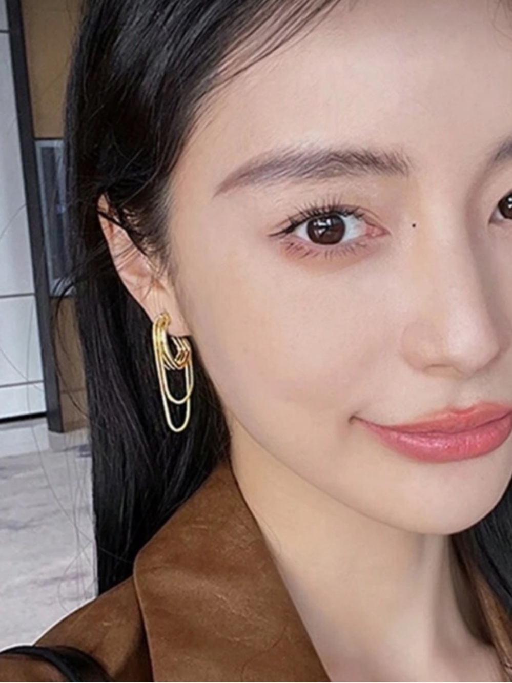 Anthropologie Gold Multi-Chain Hoop Drop Earrings - Picture 3 of 3
